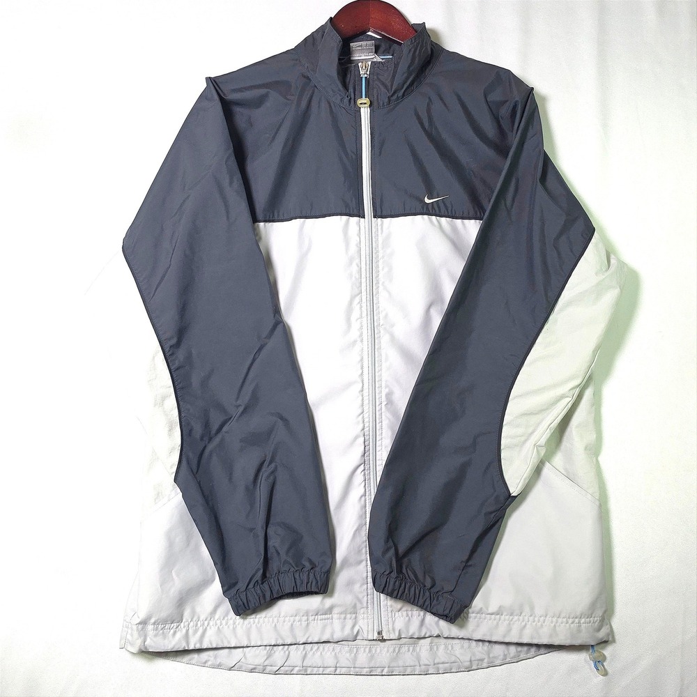 VNT/Y2K Nike Windbreaker Mens Large Navy Blue Grey Full Zip Colorblock Ripstop